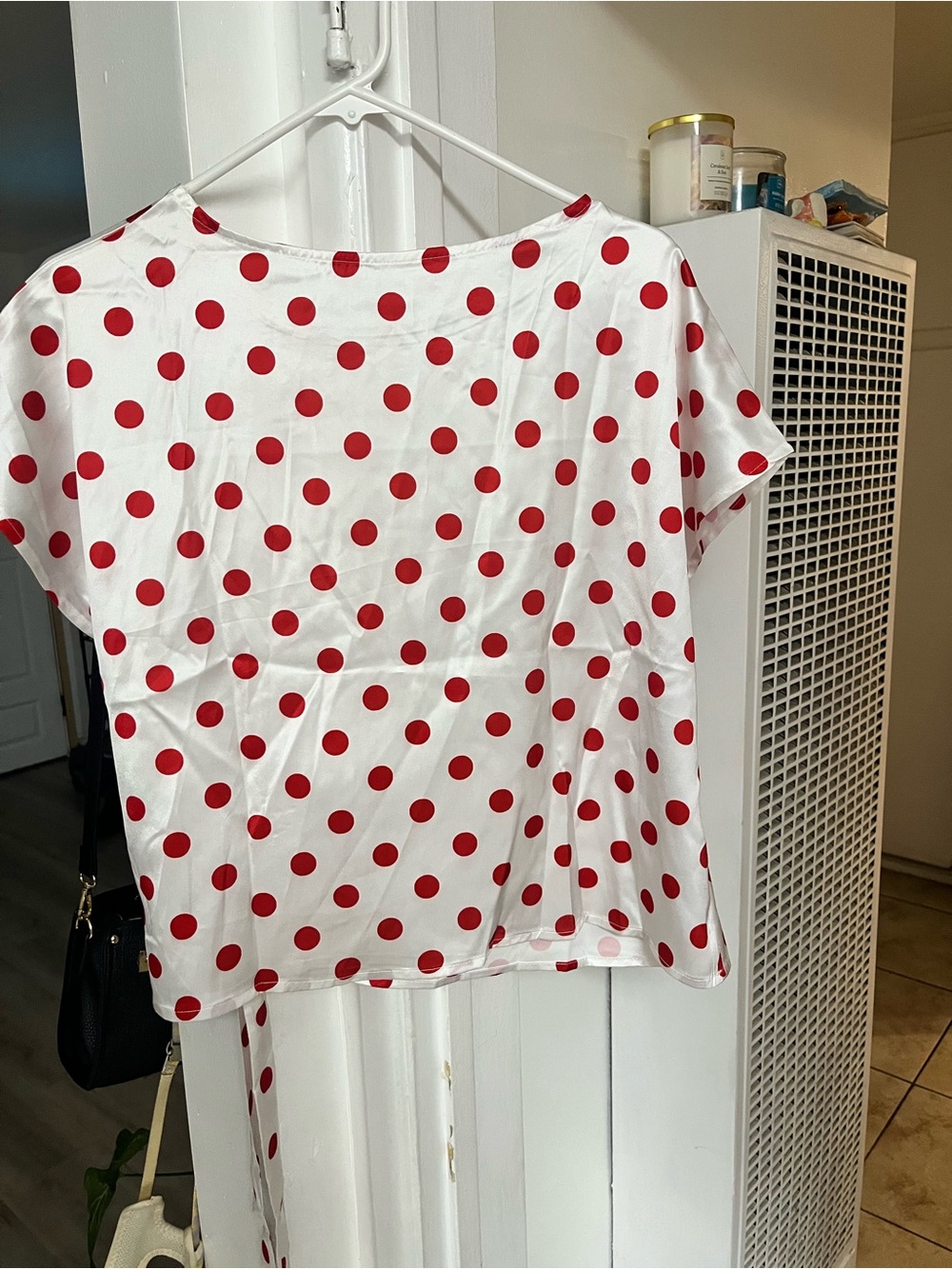SHEIN White Short Sleeve Tee with Red Polka Dots